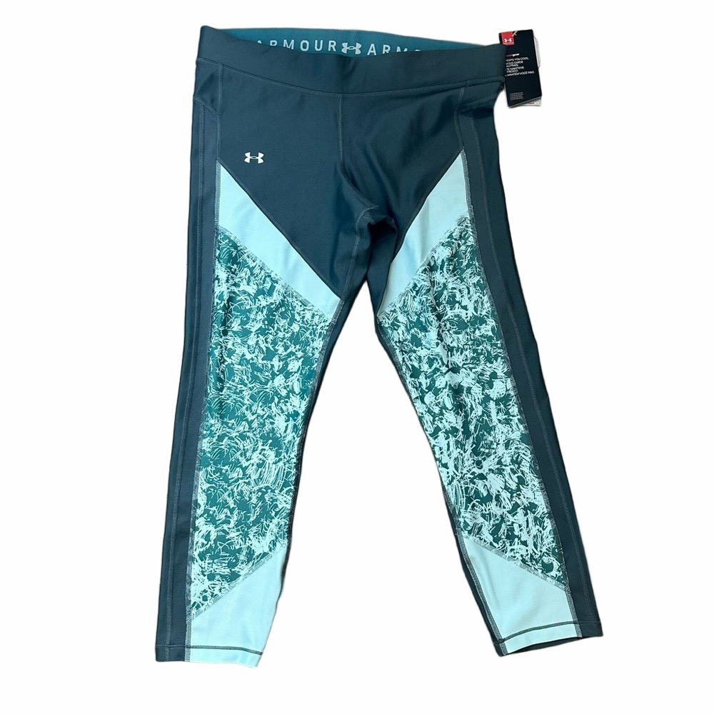 NWT Under Armour Heat Gear Capri Medium Compression Teal & Gray Legging XL